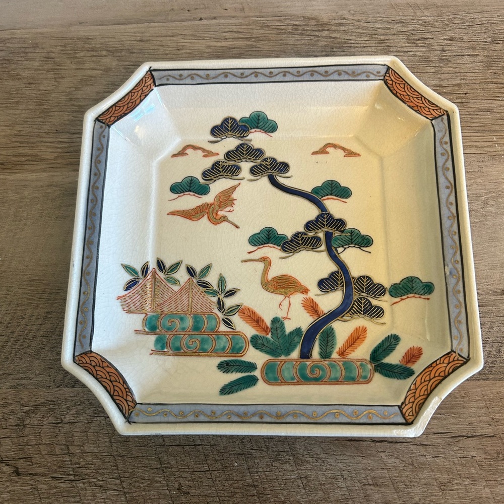 Hand Painted Japanese Crane Plate 8" Ready To Hang